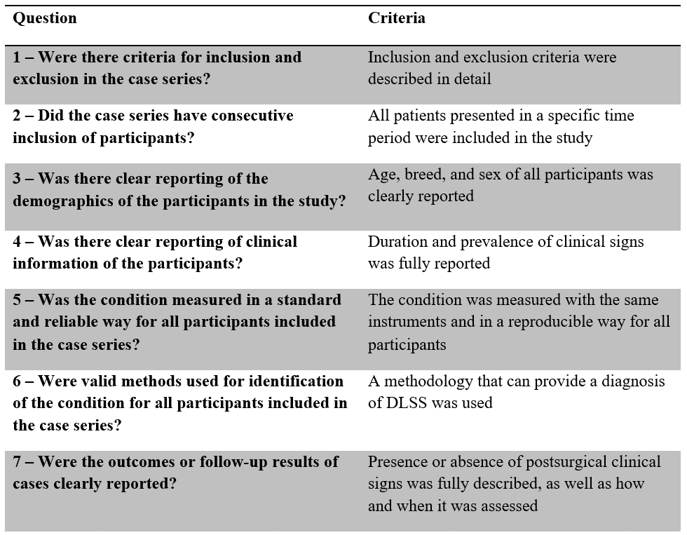 Table 1: Key criteria to answer each question of the critical appraisal tool